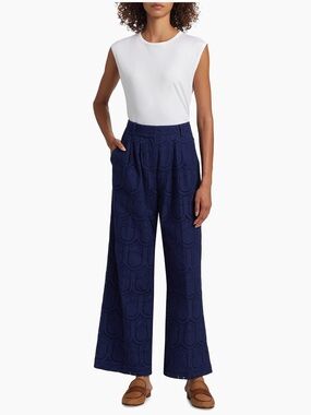 FARM RIO Pineapple Eyelet Pants Blue Size Large